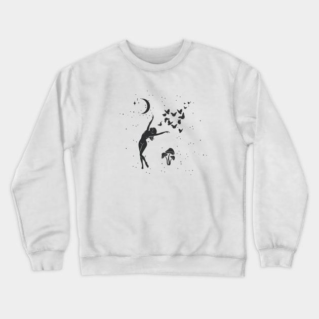 Dancing Moon Butterfly Goddess Crewneck Sweatshirt by studioaartanddesign